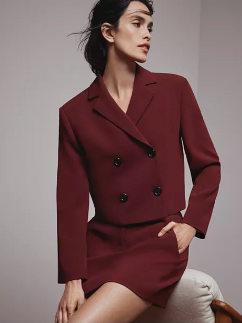 Theory Admiral Crepe Crop Blazer - Grenache color 14 NWT